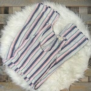 EUC {Cloth & Stone · Anthro} Wide Leg Pastel Pink Striped Linen Jumpsuit | Small